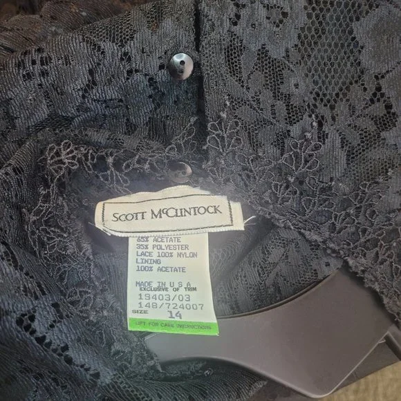 Scott McClintock Vintage Black Lace Floral Design Long Sleeve Dress with Bow 14 - Picture 9 of 9